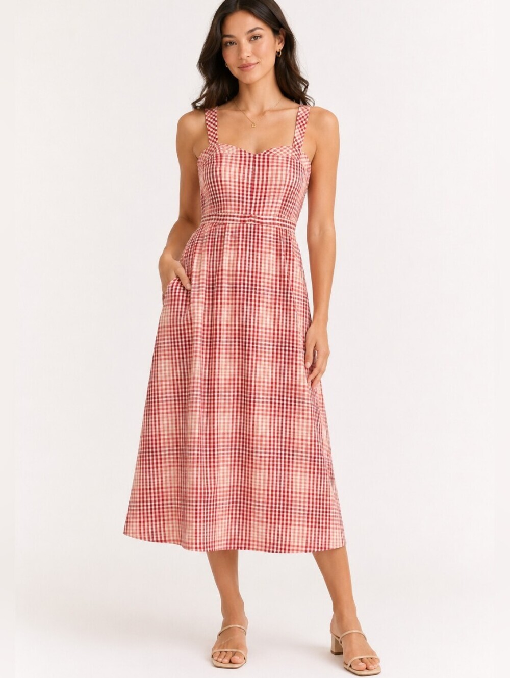 Madewell cutout-back midi dress in Color Fade Gingham Thai Chili Size 6